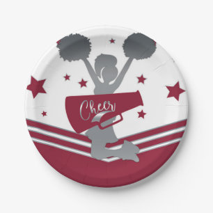 Maroon & Silver Stars Cheer Cheerleading-Party Pappteller