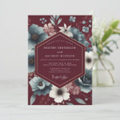 Maroon Slate Somber Bloom Wedding Einladung (Stehend Vorderseite)