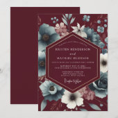 Maroon Slate Somber Bloom Wedding Einladung (Vorne/Hinten)