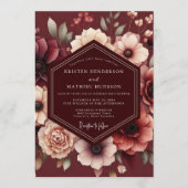 Maroon Somber Bloom Wedding Einladung (Vorderseite)