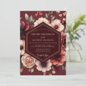 Maroon Somber Bloom Wedding Einladung (Stehend Vorderseite)