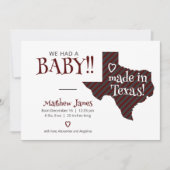 Maroon Striped Made in Texas Foto Baby Ankündigung (Vorderseite)