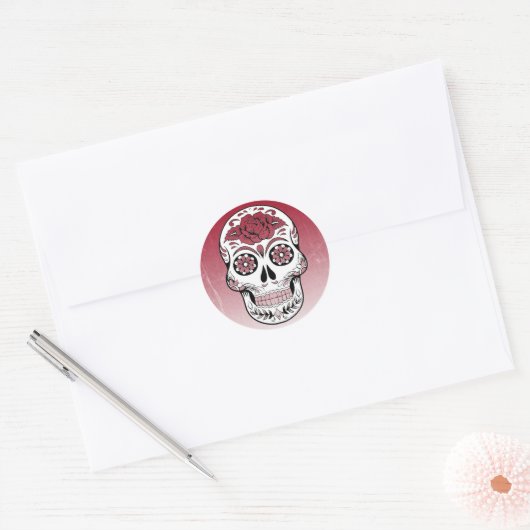 Maroon Sugar Skull Runder Aufkleber (Umschlag)