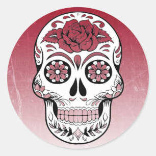Maroon Sugar Skull Runder Aufkleber
