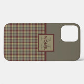 Maroon, Tan und Gray Karierte Mit Monogramm Case M (Rückseite (Horizontal))