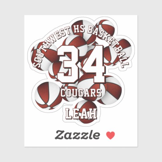 Maroon Team färbt Basketball Cluster-Namen Aufkleber (Blatt)