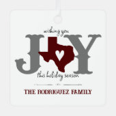 Maroon Texas JOY Foto Holiday Ornament Aus Metall (Vorderseite)