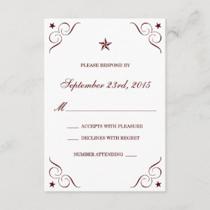Maroon Texas Lone Star Wedding RSVP Cards Karte