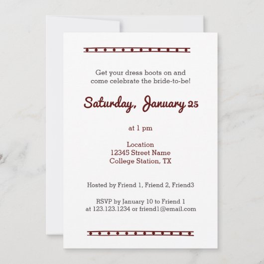 Maroon The Bride's Last Ride Einladung (Rückseite)