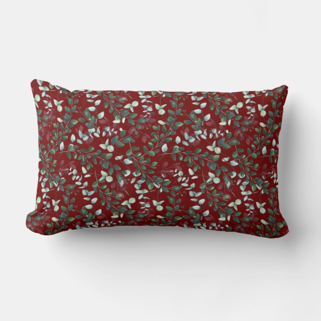 Maroon Tiny Leaf Print Lumbar Throw Kissen (Vorderseite)