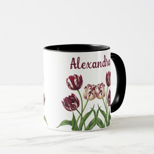 Maroon Tulips mit Name Tasse (VorderseiteRechts)