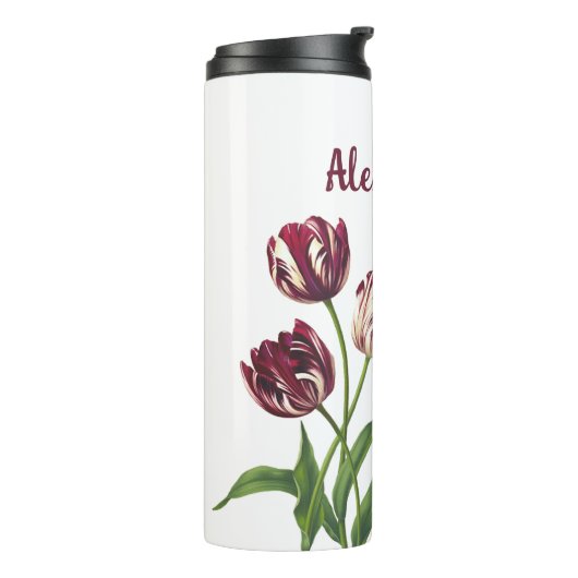 Maroon Tulips mit Namen Thermosbecher (Nach links gedreht)