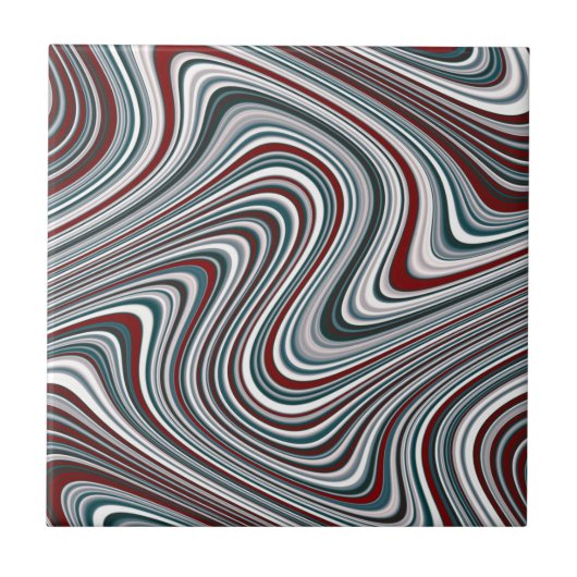 Maroon und Aquamarin Blue Abstrakt Curvy Shapes Fliese (Vorderseite)