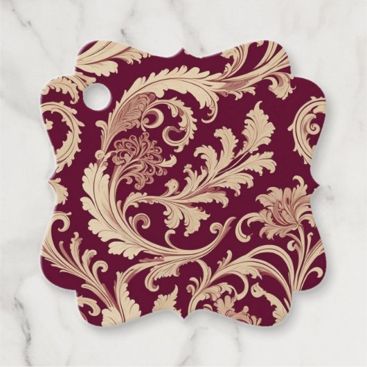 Maroon und Beige Vintages Muster Geschenkanhänger (Vorderseite)