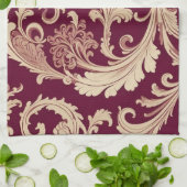 Maroon und Beige Vintages Muster Geschirrtuch (Gefaltet)