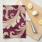 Maroon und Beige Vintages Muster Geschirrtuch (Viertel Falte)