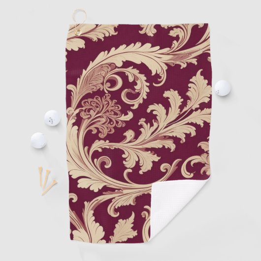 Maroon und Beige Vintages Muster Golfhandtuch (Insitu)