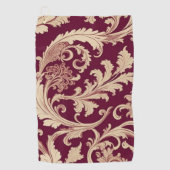 Maroon und Beige Vintages Muster Golfhandtuch (Vorderseite)