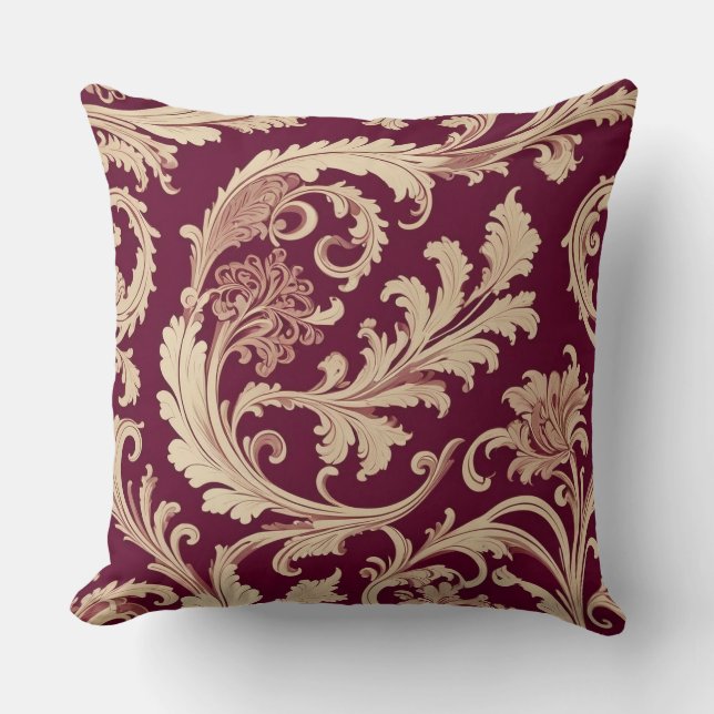 Maroon und Beige Vintages Muster Kissen (Vorderseite)
