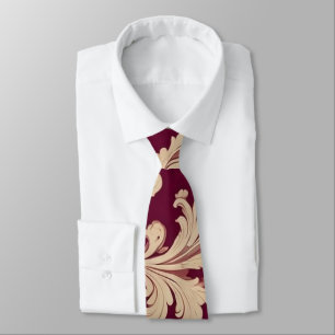 Maroon und Beige Vintages Muster Krawatte