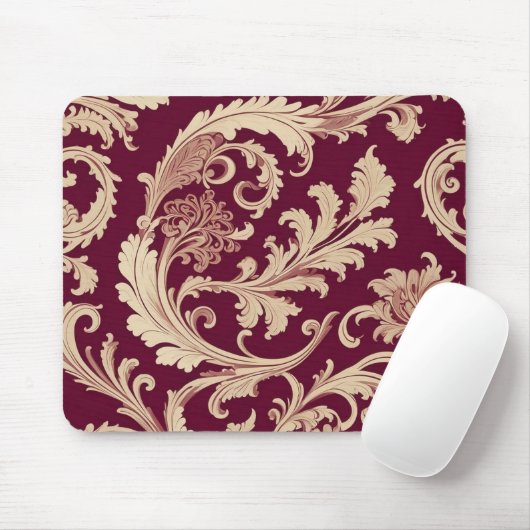 Maroon und Beige Vintages Muster Mousepad (Mit Mouse)