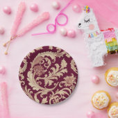 Maroon und Beige Vintages Muster Pappteller (Party)