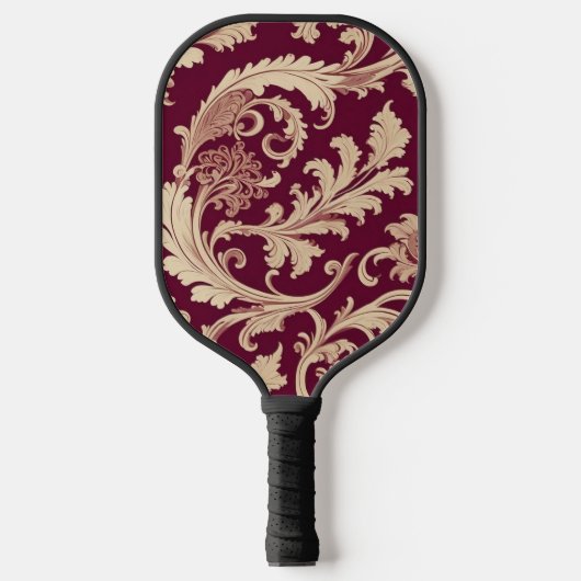 Maroon und Beige Vintages Muster Pickleball Schläger (Vorderseite)