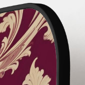 Maroon und Beige Vintages Muster Pickleball Schläger (Linke Seite)