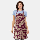 Maroon und Beige Vintages Muster Schürze (Getragen)