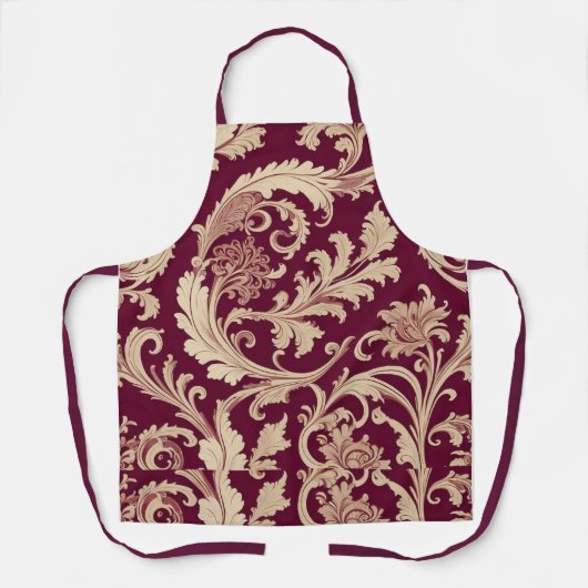 Maroon und Beige Vintages Muster Schürze (Vorderseite)
