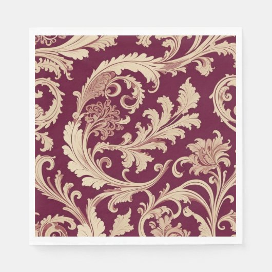 Maroon und Beige Vintages Muster Serviette (Vorderseite)