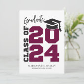 Maroon und Black Abschluss 2024 Einladung (Stehend Vorderseite)