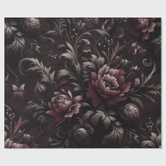 Maroon und Black Floral Geschenkpapier (Flach)