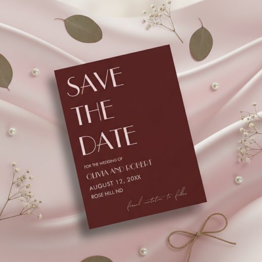 Maroon und blassrosa ästhetische Hochzeit Save The Date