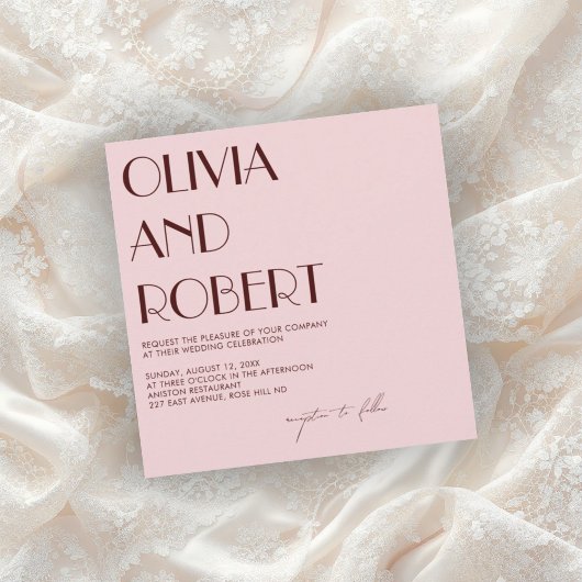 Maroon und blassrosa ästhetische Hochzeitseinladun Einladung