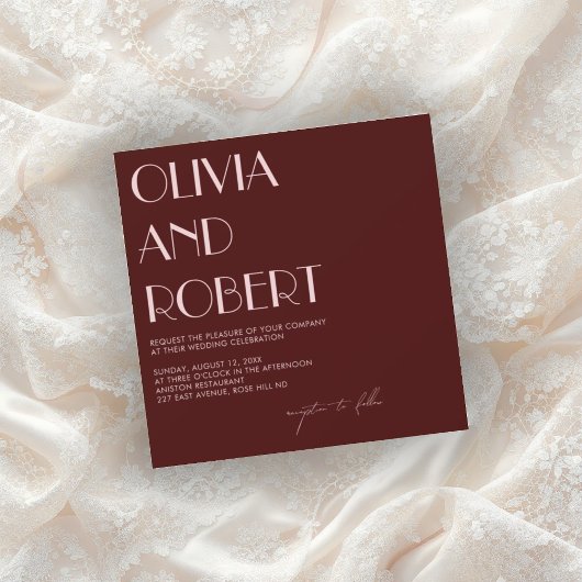 Maroon und blassrosa ästhetische Hochzeitseinladun Einladung