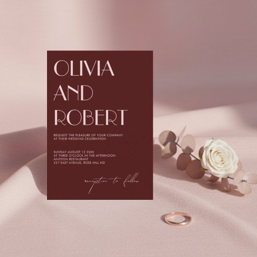Maroon und blassrosa ästhetische Hochzeitseinladun Einladung
