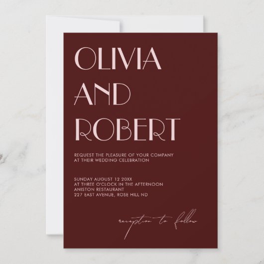 Maroon und blassrosa ästhetische Hochzeitseinladun Einladung (Vorderseite)