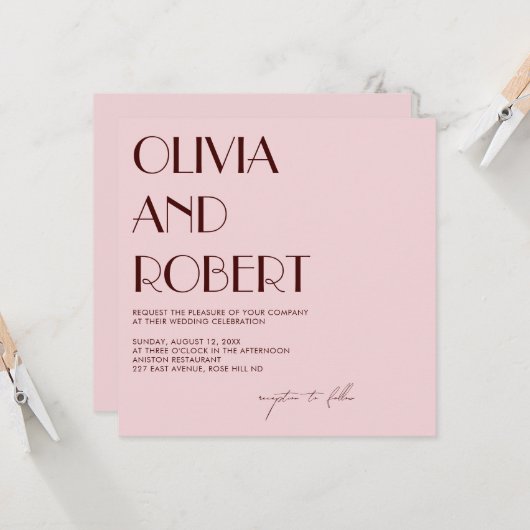 Maroon und blassrosa ästhetische Hochzeitseinladun Einladung (Vorderseite/Rückseite Beispiel)