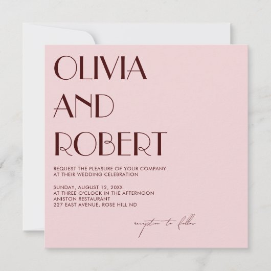 Maroon und blassrosa ästhetische Hochzeitseinladun Einladung (Vorderseite)