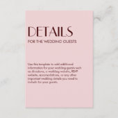 Maroon und blassrosa elegante Hochzeit Begleitkarte (Vorderseite)