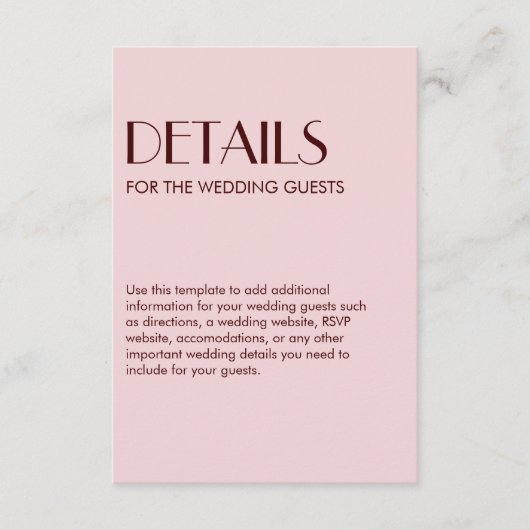 Maroon und blassrosa elegante Hochzeit Begleitkarte (Vorderseite)