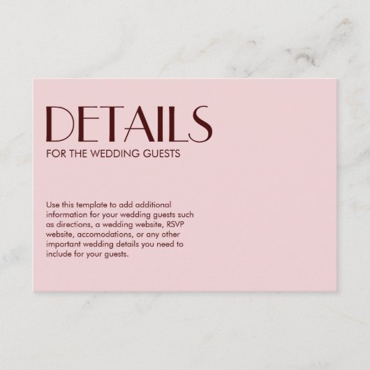 Maroon und blassrosa elegante Hochzeit Begleitkarte (Vorderseite)