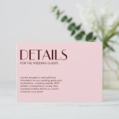 Maroon und blassrosa elegante Hochzeit Begleitkarte (Stehend Vorderseite)