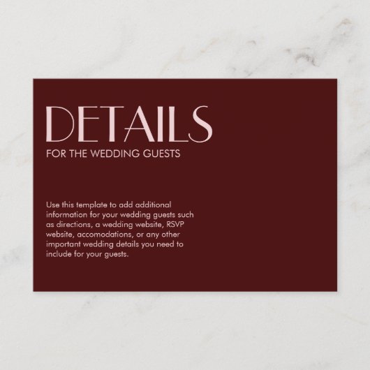 Maroon und blassrosa elegante Hochzeit Begleitkarte (Vorderseite)