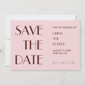 Maroon und blassrosa moderne ästhetische Hochzeit Save The Date (Vorderseite)