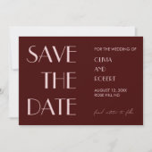 Maroon und blassrosa moderne ästhetische Hochzeit Save The Date (Vorderseite)
