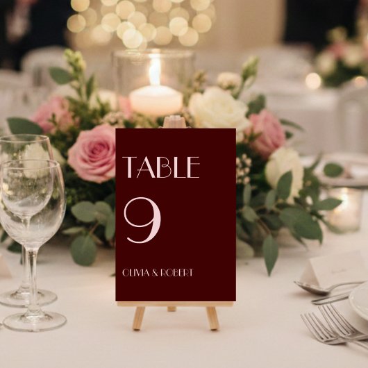 Maroon und blassrosa Moderne einfache Hochzeit Tischnummer