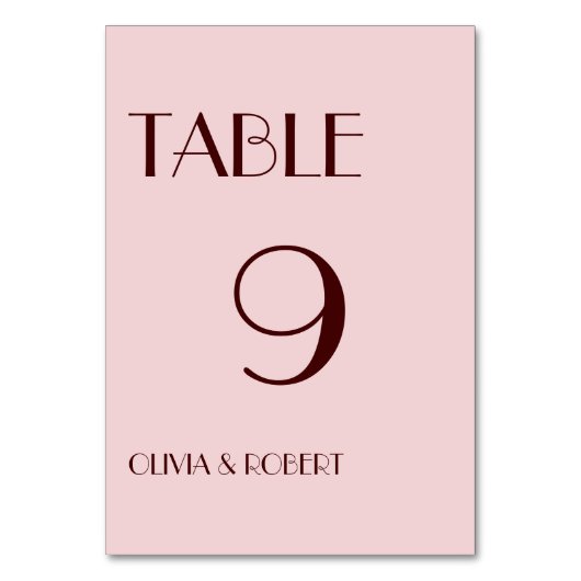 Maroon und blassrosa Moderne einfache Hochzeit Tischnummer (Rückseite)