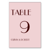 Maroon und blassrosa Moderne einfache Hochzeit Tischnummer (Vorderseite)